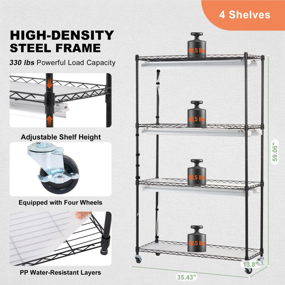 VEVOR Plant Stand with Grow Lights 4 Tiers 180W 59.1" Tall Plant Grow Shelf 