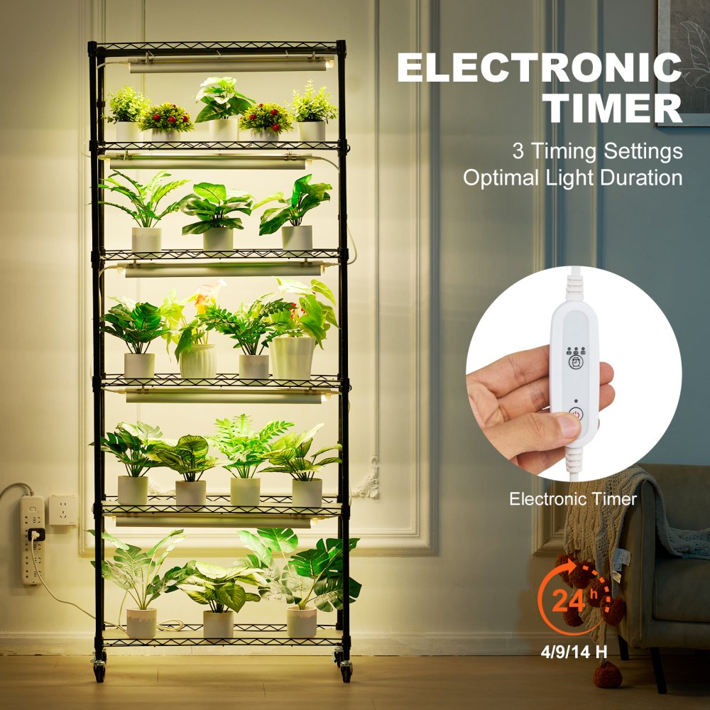 VEVOR Plant Stand with Grow Lights 6 Tiers 150W 70.9" Tall Plant Grow Shelf 