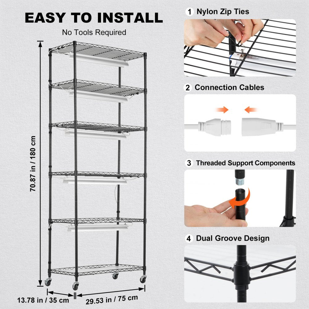 VEVOR Plant Stand with Grow Lights 6 Tiers 150W 70.9" Tall Plant Grow Shelf 