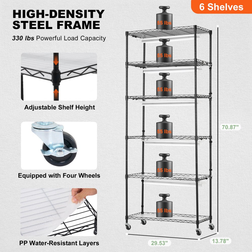 VEVOR Plant Stand with Grow Lights 6 Tiers 150W 70.9" Tall Plant Grow Shelf 