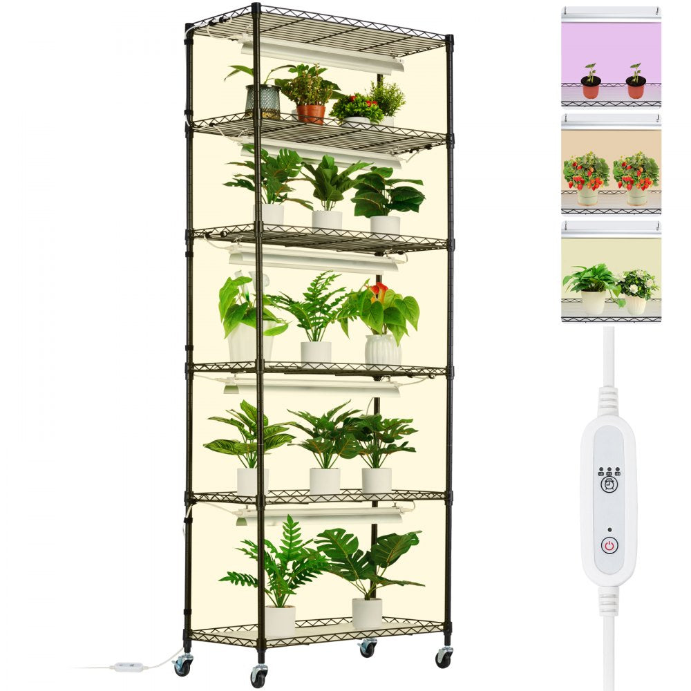 VEVOR Plant Stand with Grow Lights 6 Tiers 150W 70.9" Tall Plant Grow Shelf 