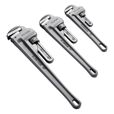 VEVOR 3-Piece Pipe Wrench Set, 10" 14" 18" Aluminum Straight Pipe Wrench, Adjustable Plumbing Wrench, with High Strength Jaw and Ergonomic Handle, Hangable Design, for Water Pipes, Automotive Repairs 