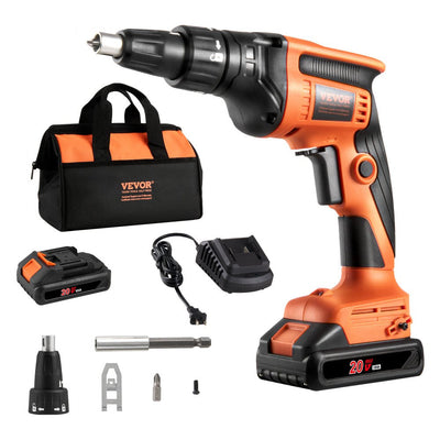 VEVOR Drywall Screw Gun, 20V Max Drywall Screwgun, 4200RPM Brushless Cordless Drywall Gun Kit with 2 Battery Packs, Charger, Belt Clip, and Tool Bag, Forward and Reverse Adjustable, Built-in LED Light 