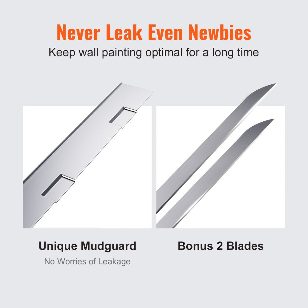 VEVOR Drywall Flat Box, 10-Inch Wide Quick Clean, Aluminum Finishing Mud Box for Plasterboard, Wallboard, Sheetrock, Bonus Mudguard, Extra 2 Stainless Steel Blades (10/12-Inch) 