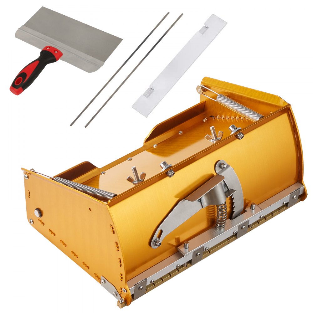 VEVOR Drywall Flat Box, 10-Inch Wide Quick Clean, Aluminum Finishing Mud Box for Plasterboard, Wallboard, Sheetrock, Bonus Mudguard, Extra 2 Stainless Steel Blades (10/12-Inch) 