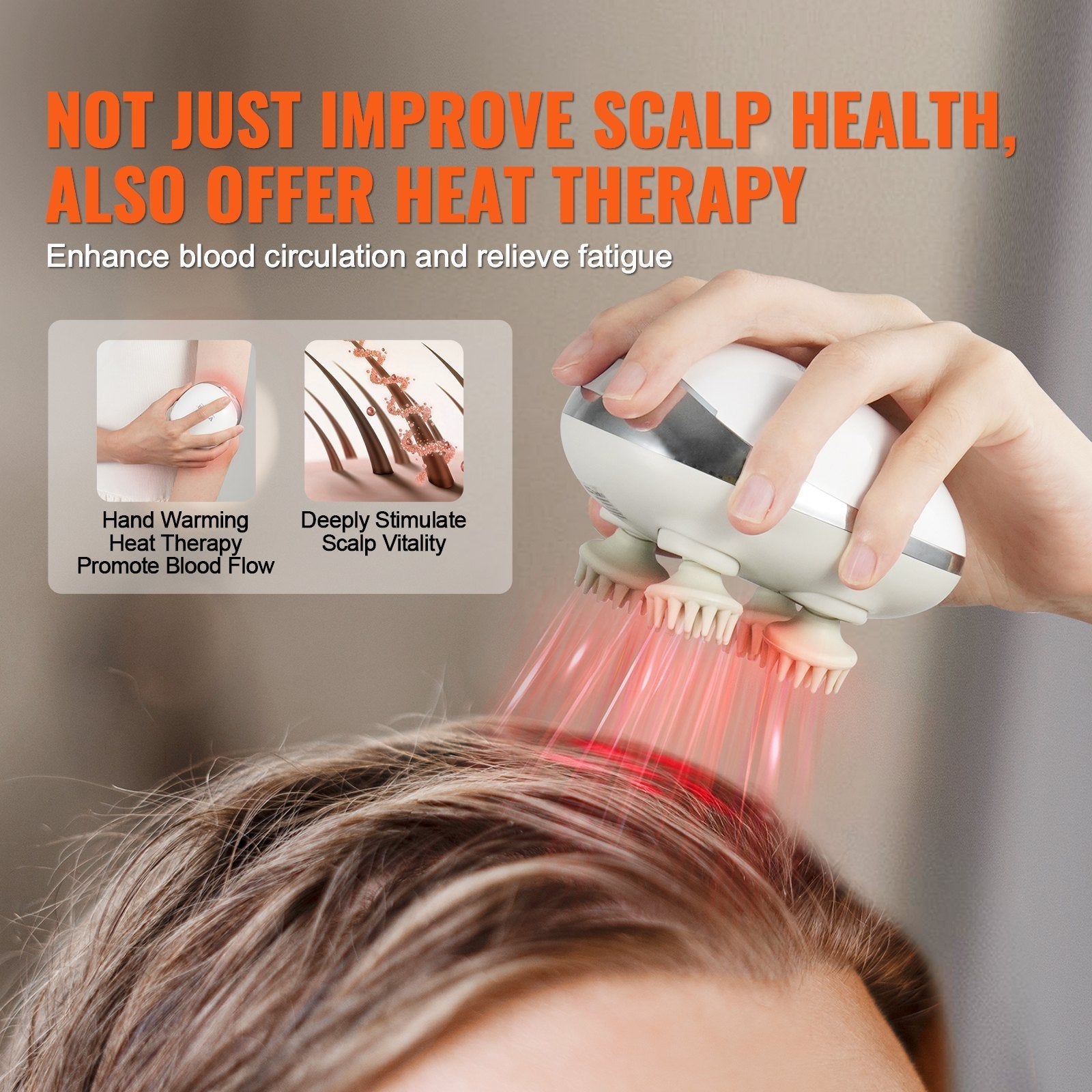 VEVOR Electric Scalp Massager with Heat Rechargeable Head Massager Waterproof 