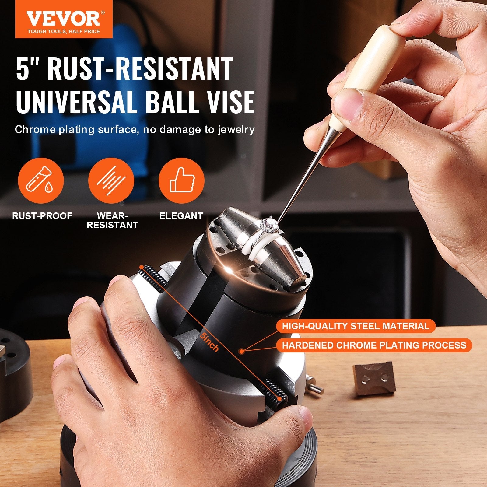VEVOR Ball Vise Engraving Setting Tool 5 inch Professional Ball Vise 34 PCS Attachment Jewelry Engraving Block Tools Standard Block 