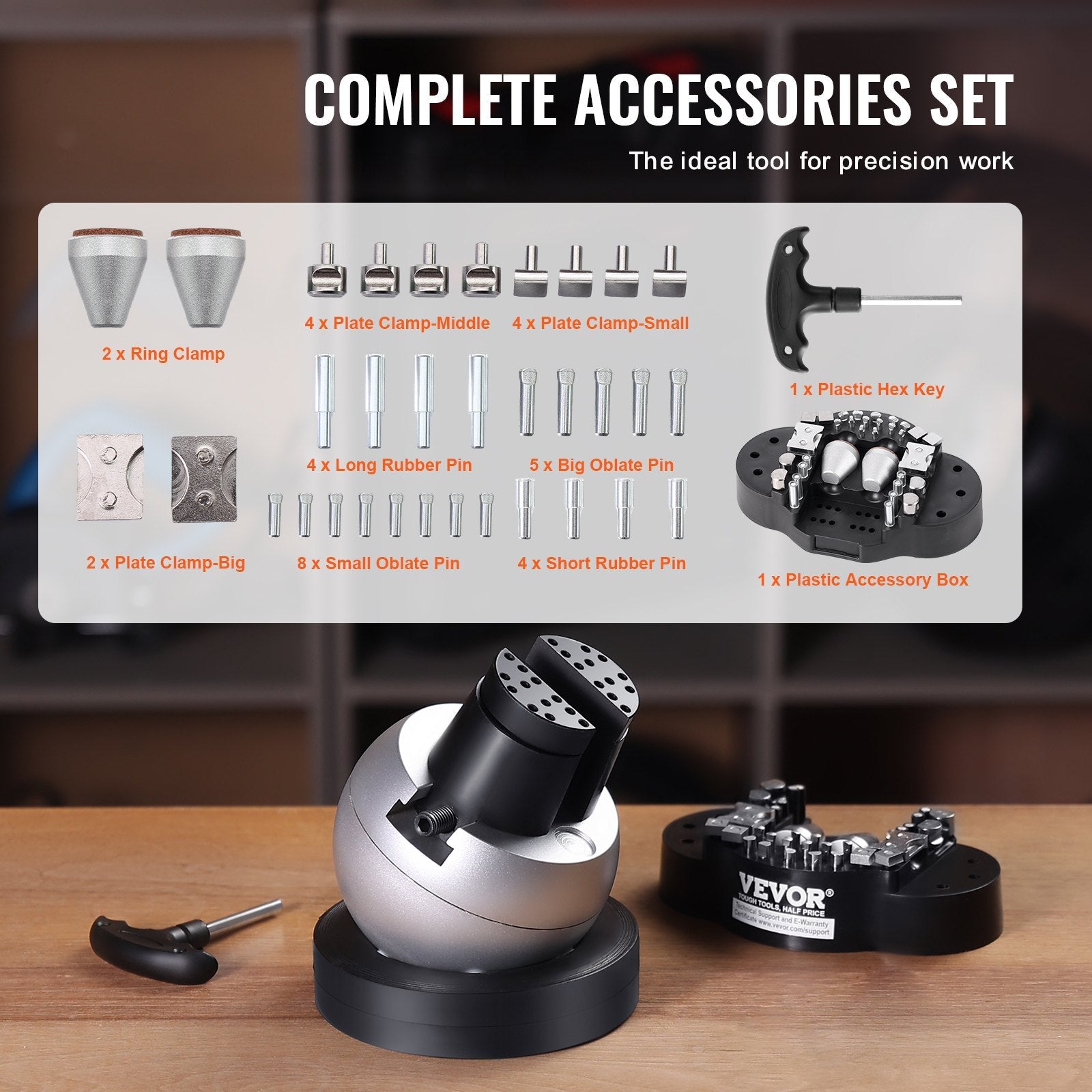 VEVOR Ball Vise Engraving Setting Tool 5 inch Professional Ball Vise 34 PCS Attachment Jewelry Engraving Block Tools Standard Block 