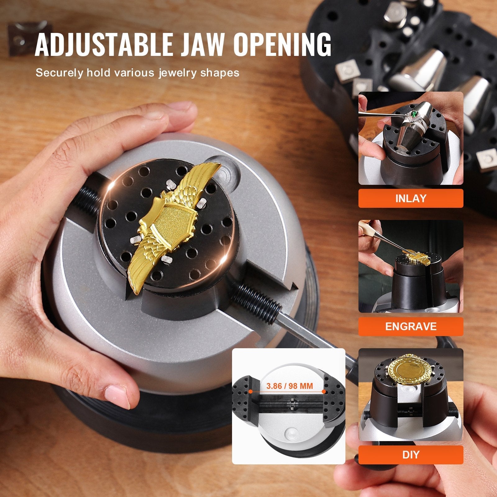 VEVOR Ball Vise Engraving Setting Tool 5 inch Professional Ball Vise 34 PCS Attachment Jewelry Engraving Block Tools Standard Block 