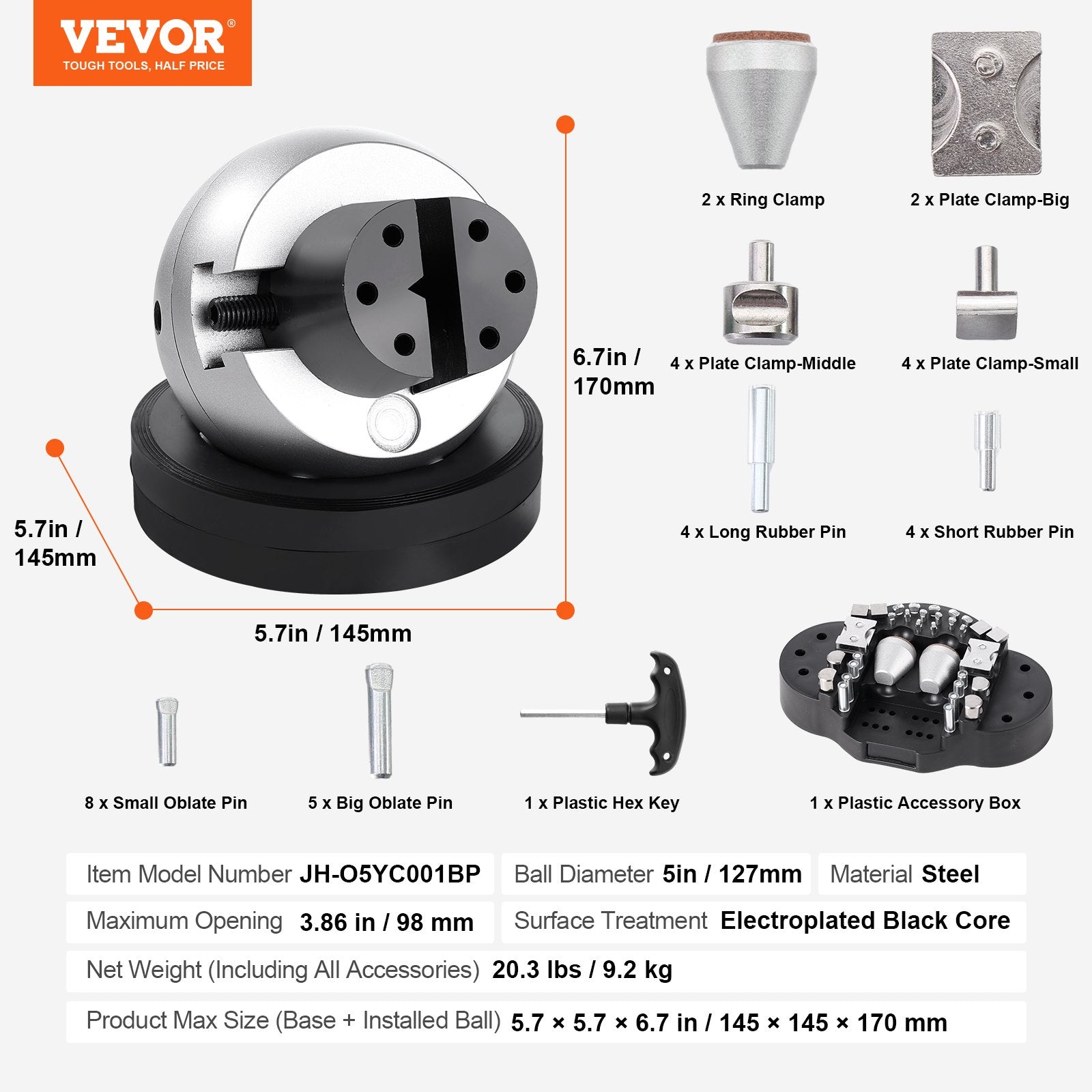 VEVOR Ball Vise Engraving Setting Tool 5 inch Professional Ball Vise 34 PCS Attachment Jewelry Engraving Block Tools Standard Block 