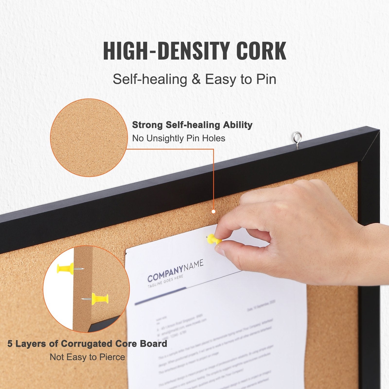 VEVOR Cork Board, 24 x 18 inches, Double-sided Bulletin Board with MDF Sticker Frame, Vision Board Includes 10 Pushpins, for Display and Decoration in Office Home and School 