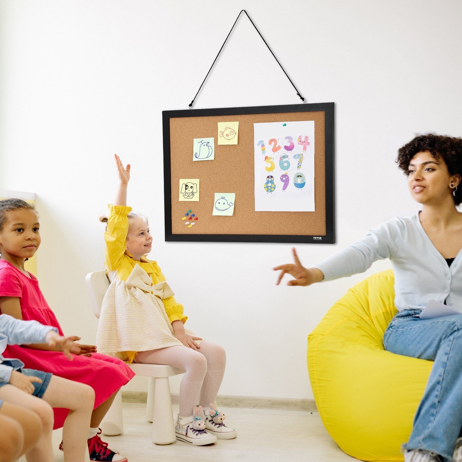 VEVOR Cork Board, 24 x 18 inches, Double-sided Bulletin Board with MDF Sticker Frame, Vision Board Includes 10 Pushpins, for Display and Decoration in Office Home and School 