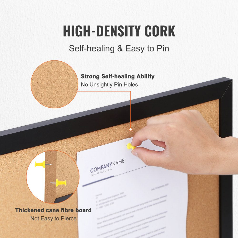 VEVOR Cork Board, 36x24 inches Bulletin Board with MDF Sticker Frame, Vision Board Includes 10 Pushpins, for Display and Decoration in Office Home and School 