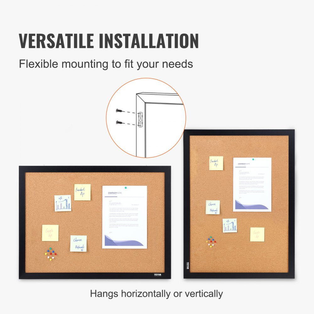 VEVOR Cork Board, 36x24 inches Bulletin Board with MDF Sticker Frame, Vision Board Includes 10 Pushpins, for Display and Decoration in Office Home and School 