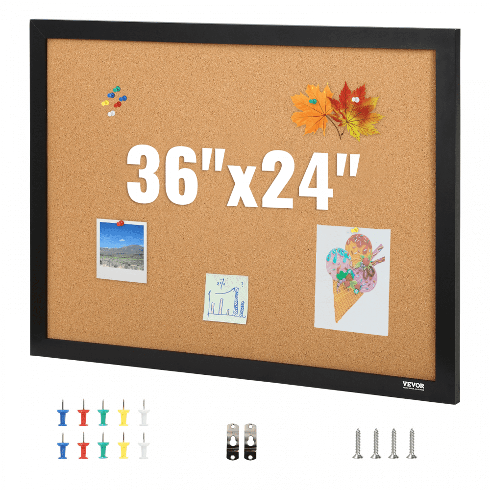 VEVOR Cork Board, 36x24 inches Bulletin Board with MDF Sticker Frame, Vision Board Includes 10 Pushpins, for Display and Decoration in Office Home and School 