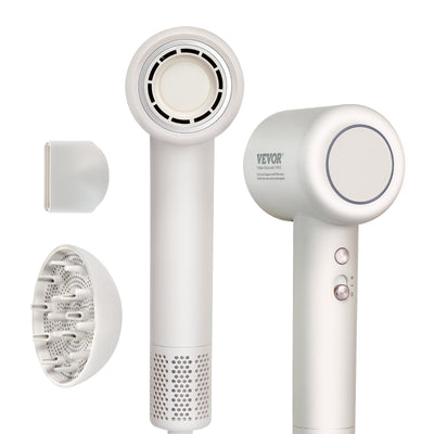 VEVOR High-Speed Hair Dryer with 102,000RPM Brushless Motor, 200 Million Negative Ions Hair Blow Dryer, 3-Color Temp LED Lights & 2 Speeds, Lightweight Hairdryer with Diffuser & Nozzle for Home Travel 