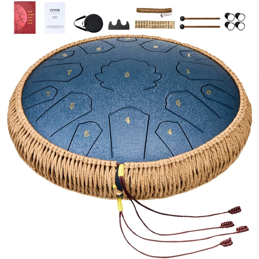 VEVOR Steel Tongue Drum 14 in 15 Notes Rain Drum for Outside D Major Navy Blue