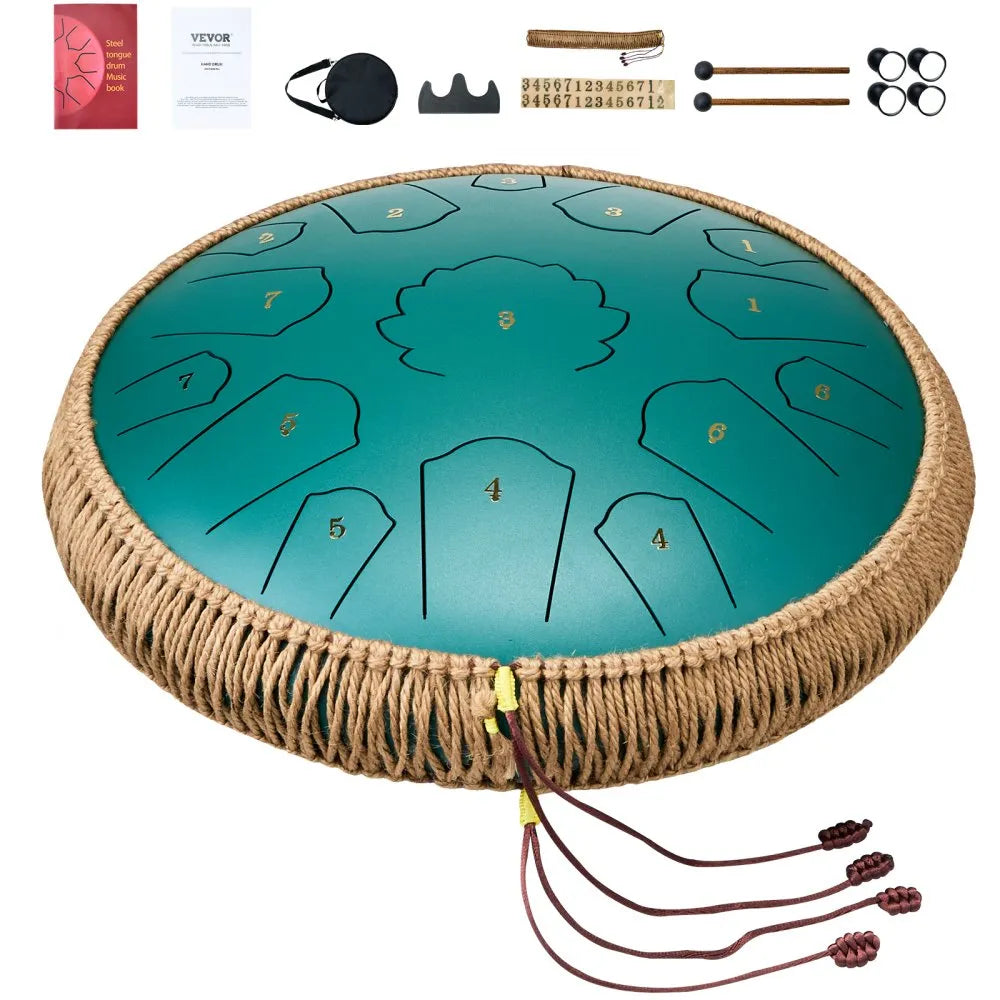 VEVOR Steel Tongue Drum 14 in 15 Notes Rain Drum for Outside D Major Green