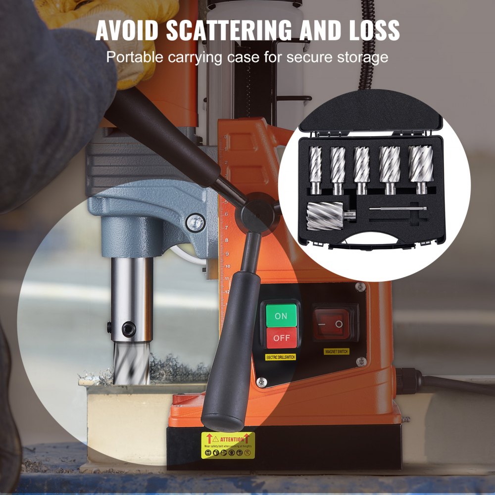 VEVOR Annular Cutter Set, 6 pcs Weldon Shank Mag Drill Bits, 2" Cutting Depth, 1" to 2" Cutting Diameter, M2AL High-Speed Steel, with 2 Pilot Pins and Portable Case, for Using with Magnetic Drills 