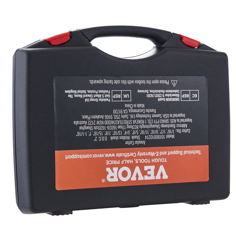 VEVOR Annular Cutter Set, 6 pcs Weldon Shank Mag Drill Bits, 2" Cutting Depth, 1" to 2" Cutting Diameter, M2AL High-Speed Steel, with 2 Pilot Pins and Portable Case, for Using with Magnetic Drills 