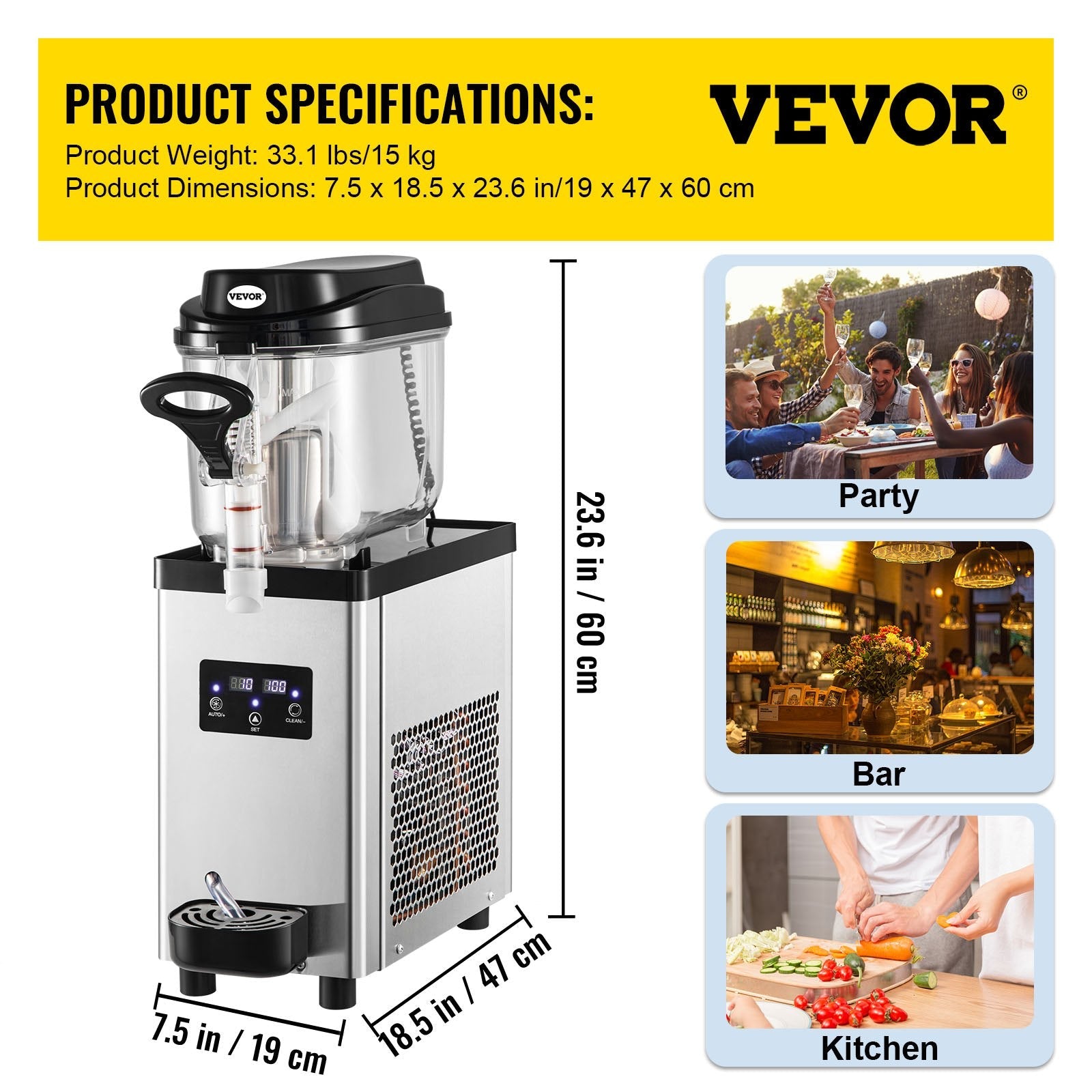 VEVOR Commercial Slushy Machine, 6L/1.6 Gallons 25 Cups Single-Bowl, 705W 110V, Stainless Steel Margarita Smoothie Frozen Drink Maker, Slushie Machine for Supermarkets Cafes Restaurants Bars Home Use 