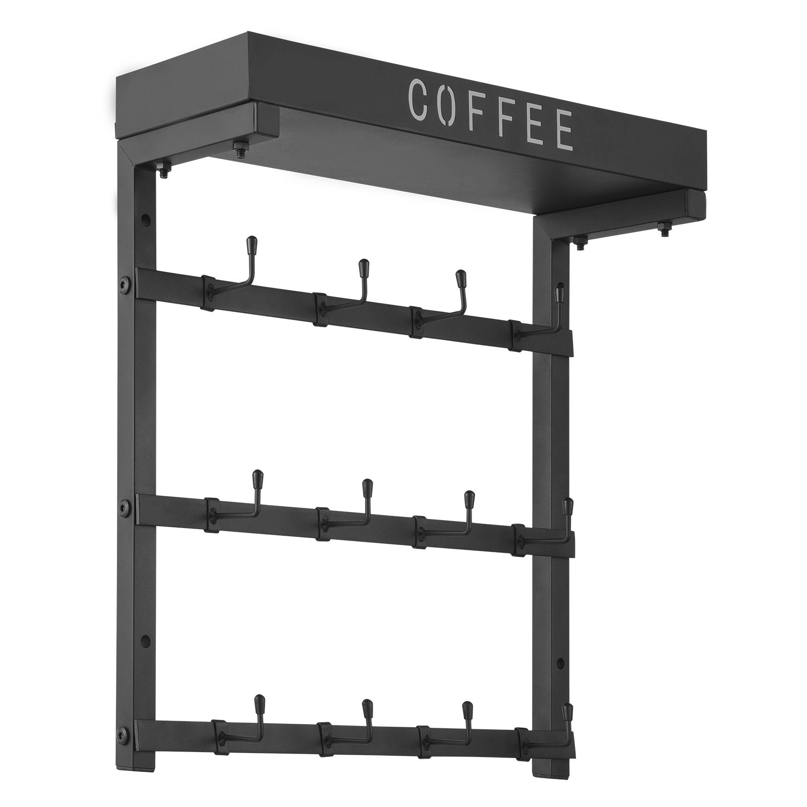 VEVOR Coffee Mug Holder Wall Mounted w/ 12 Movable Hooks and Top Shelf Cup Rack 