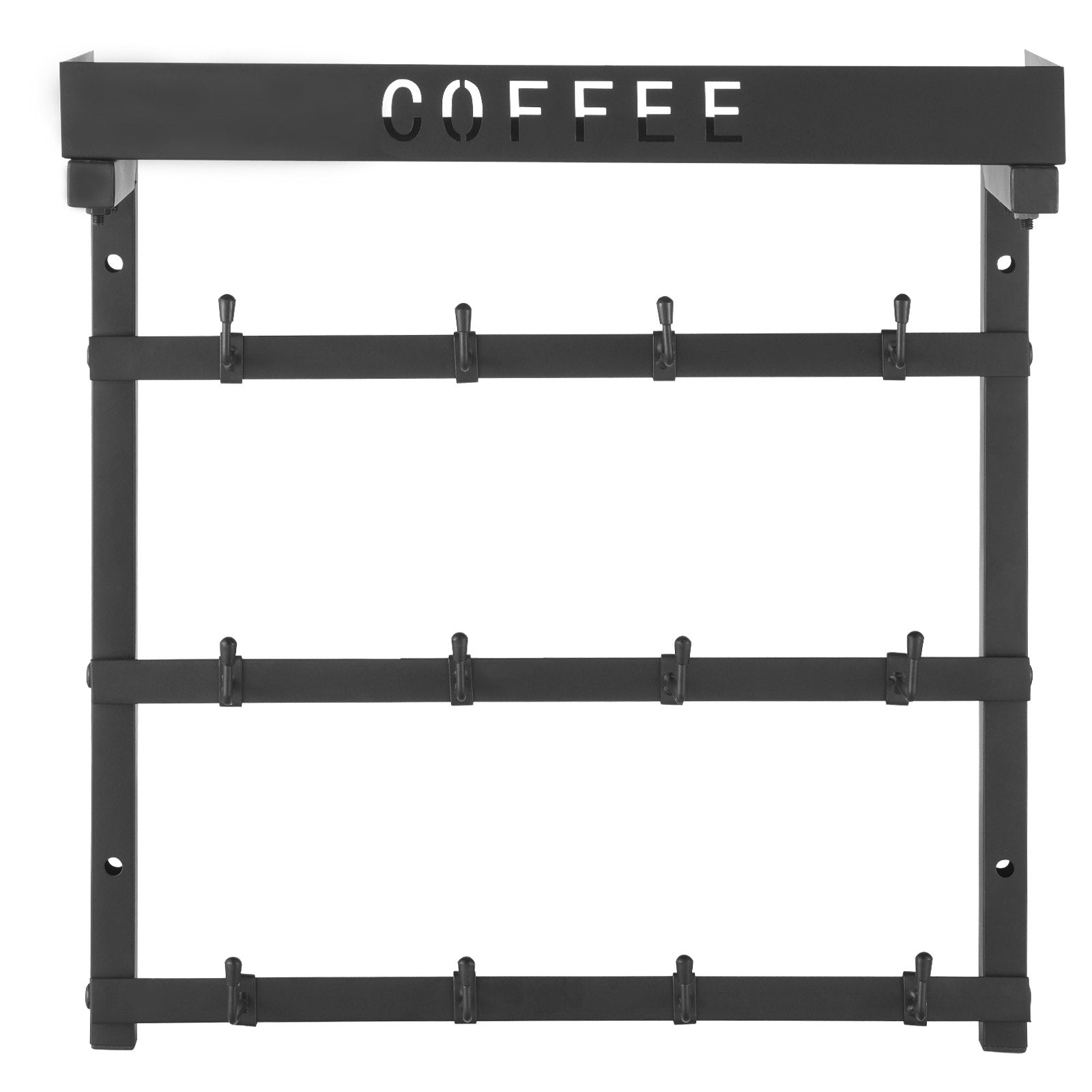 VEVOR Coffee Mug Holder Wall Mounted w/ 12 Movable Hooks and Top Shelf Cup Rack 