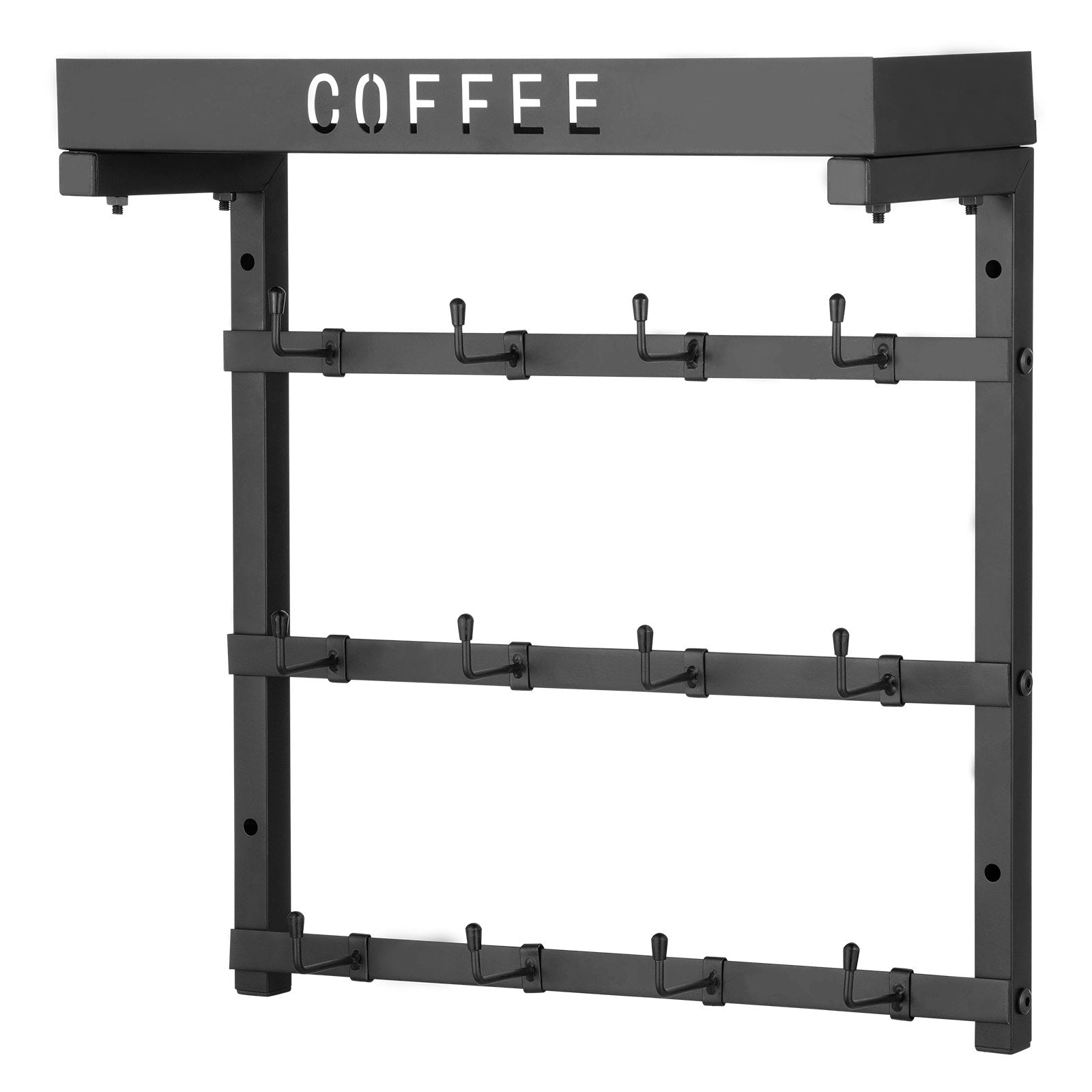 VEVOR Coffee Mug Holder Wall Mounted w/ 12 Movable Hooks and Top Shelf Cup Rack 