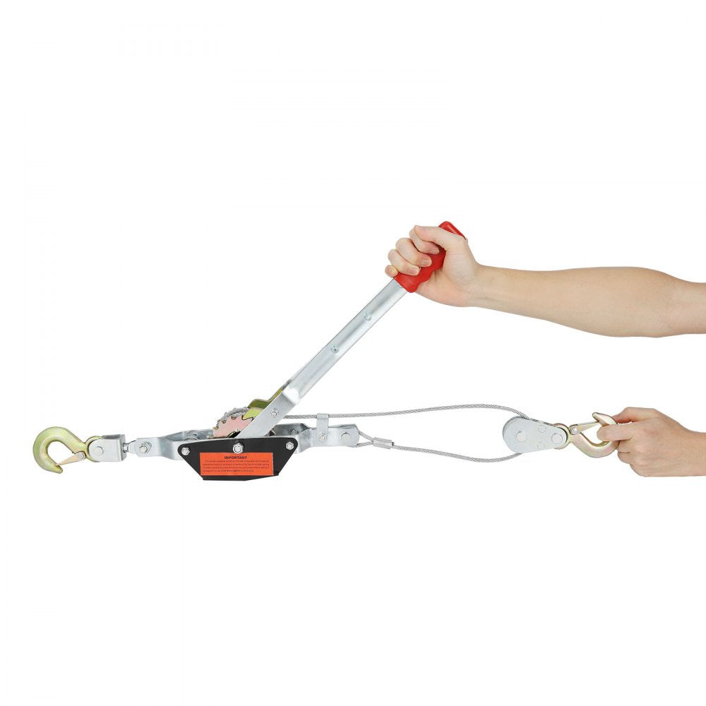 VEVOR Come Along Winch, 2 Ton (4,409 lbs) Pulling Capacity, 12 ft Steel Cable, 2 Hooks, Heavy Duty Ratchet Power Puller Tool with Dual Gears, Automotive Hoist Cable Puller Ideal for Vehicle Rescue 