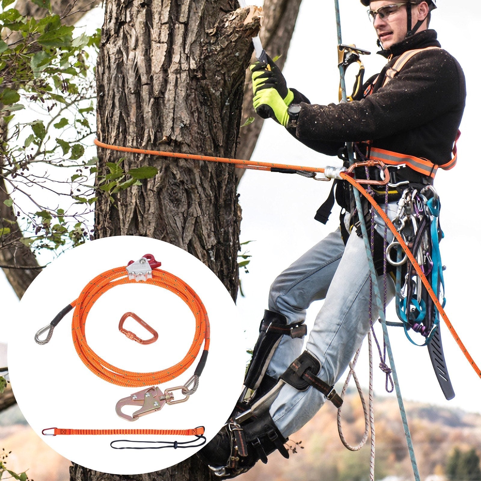 VEVOR 12.7mm Steel Core Flipline 16ft(4.8m) Arborist Flipline for Fall Protection 