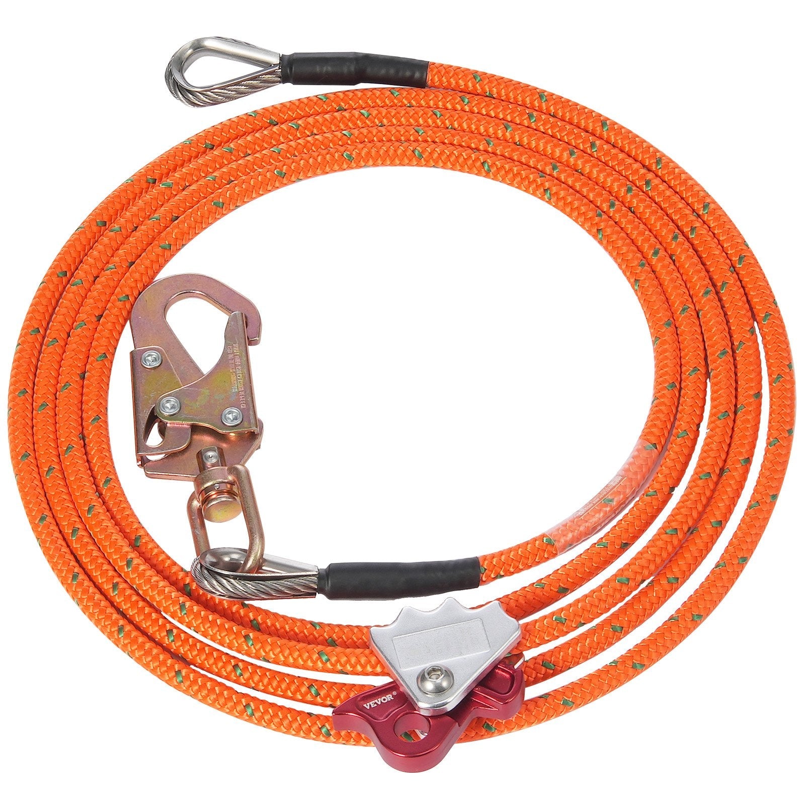 VEVOR 12.7mm Steel Core Flipline 16ft(4.8m) Arborist Flipline for Fall Protection 