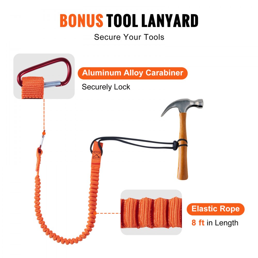 VEVOR Steel Core flipline, 1/2" x 8' Arborist Flipline, Flip Line for Tree Climbing with Alloy Steel Snap Hook, Aluminum Alloy Carabiner and Extra Tool Lanyard, for Arborist, Tree Climbers 