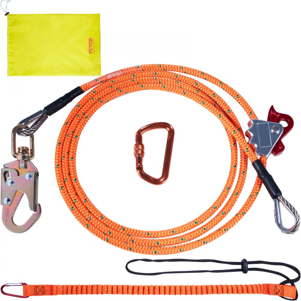 VEVOR Steel Core flipline, 1/2" x 8' Arborist Flipline, Flip Line for Tree Climbing with Alloy Steel Snap Hook, Aluminum Alloy Carabiner and Extra Tool Lanyard, for Arborist, Tree Climbers 