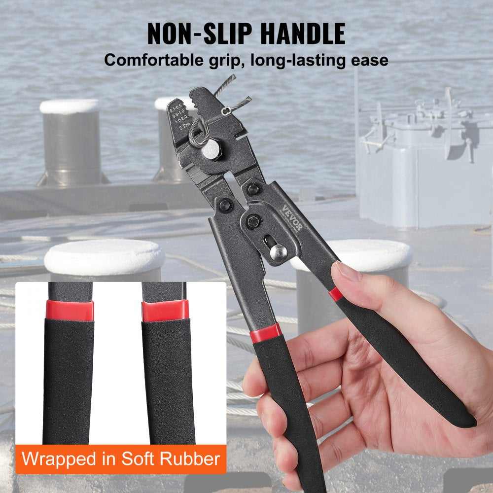 VEVOR Crimping Tool, Up To 2.2mm Wire Rope Crimping Tool, Crimping Loop Sleeve Kit with a Cable Cutter and 160pcs Aluminum Buckles, Teflon Coating Anti-Rust Fishing Crimping Tool 