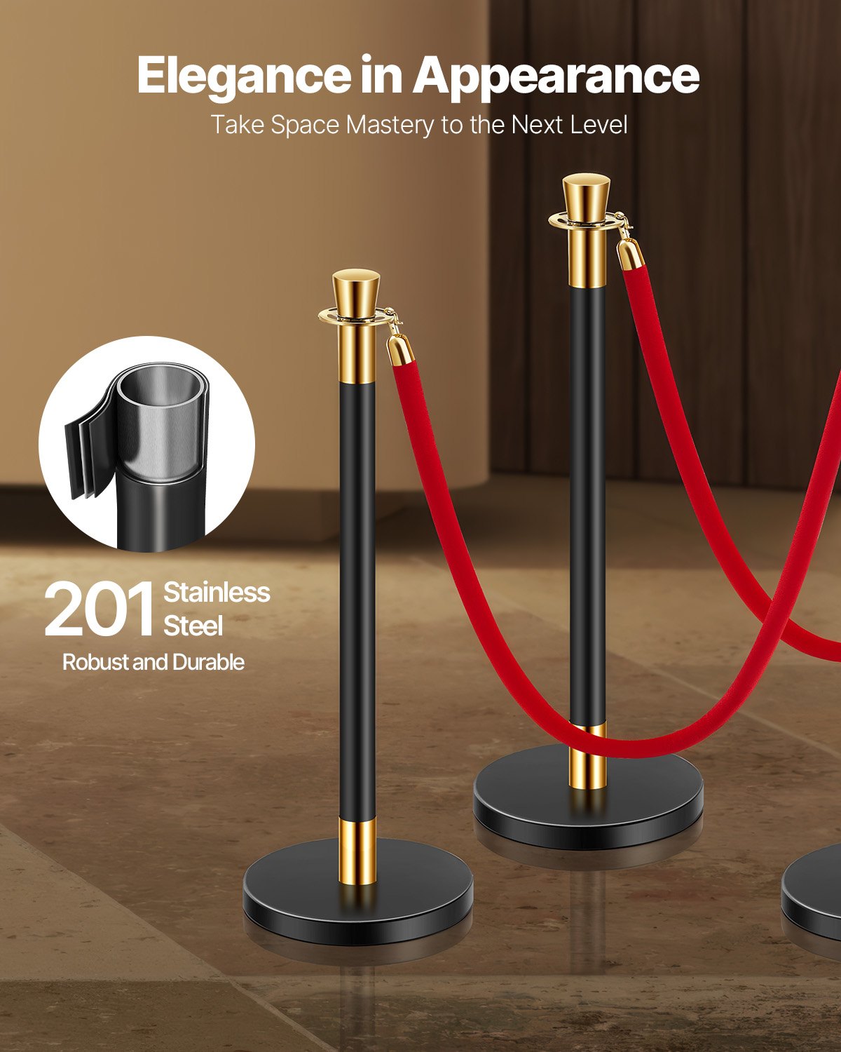 VEVOR 6 Pcs Stanchion Post with 4 Red Velvet Ropes & Sand Injection Hollow Base 
