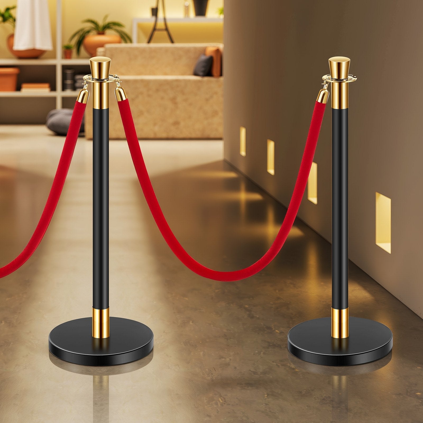 VEVOR 6 Pcs Stanchion Post with 4 Red Velvet Ropes & Sand Injection Hollow Base 