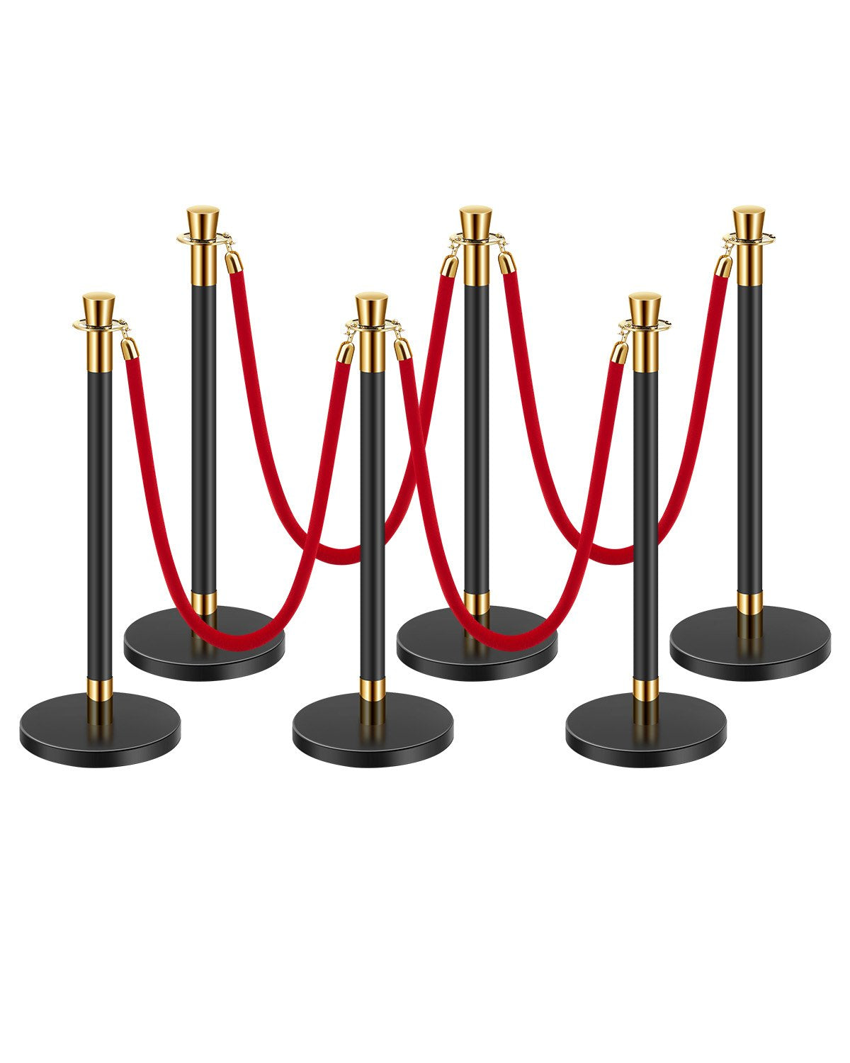VEVOR 6 Pcs Stanchion Post with 4 Red Velvet Ropes & Sand Injection Hollow Base 