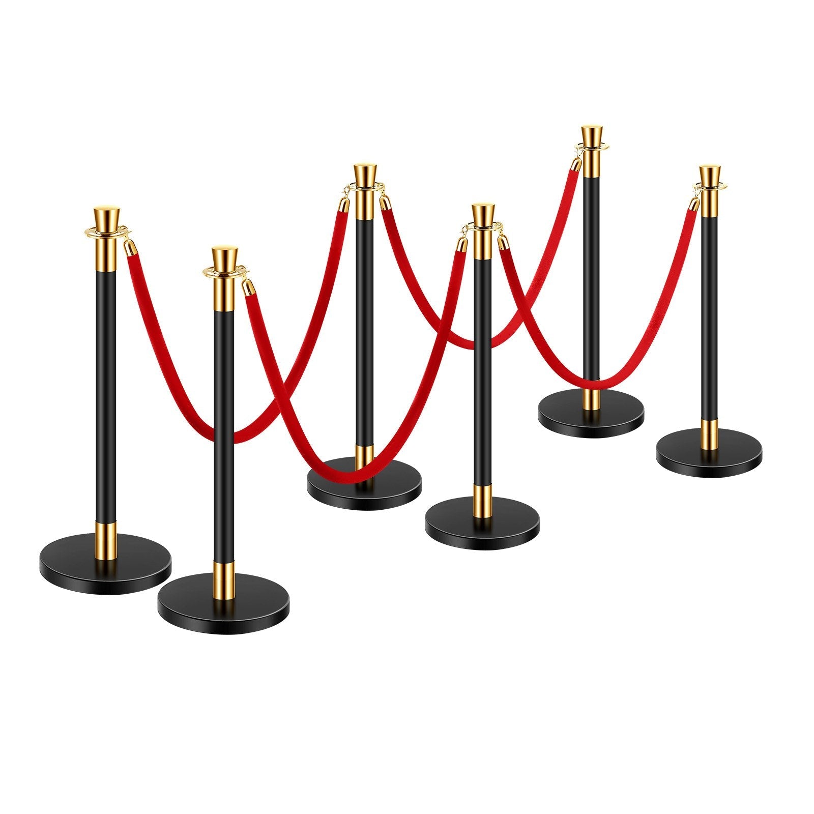 VEVOR 6 Pcs Stanchion Post with 4 Red Velvet Ropes & Sand Injection Hollow Base 
