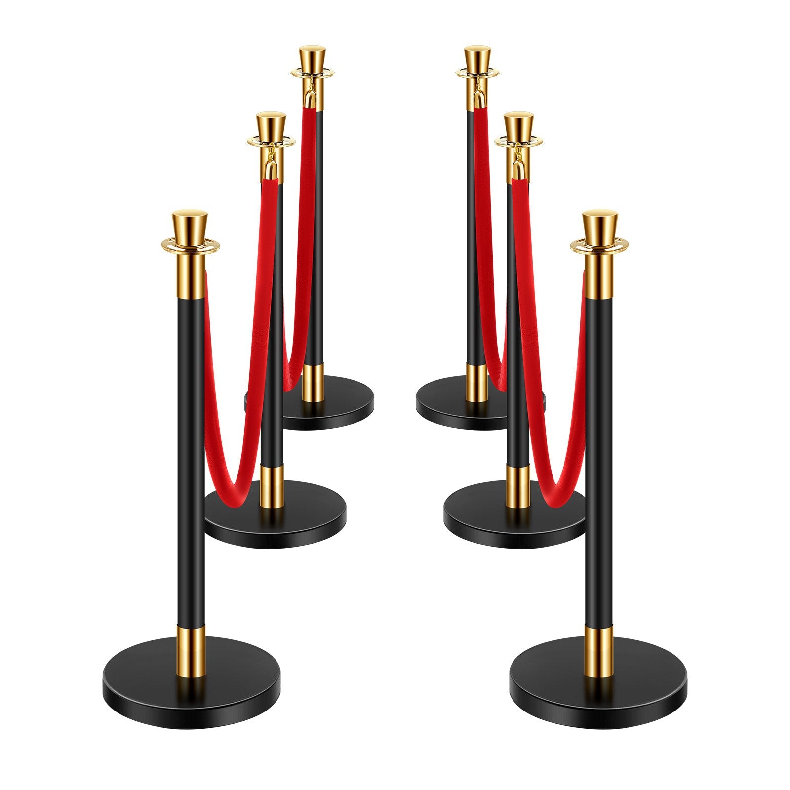 VEVOR 6 Pcs Stanchion Post with 4 Red Velvet Ropes & Sand Injection Hollow Base 