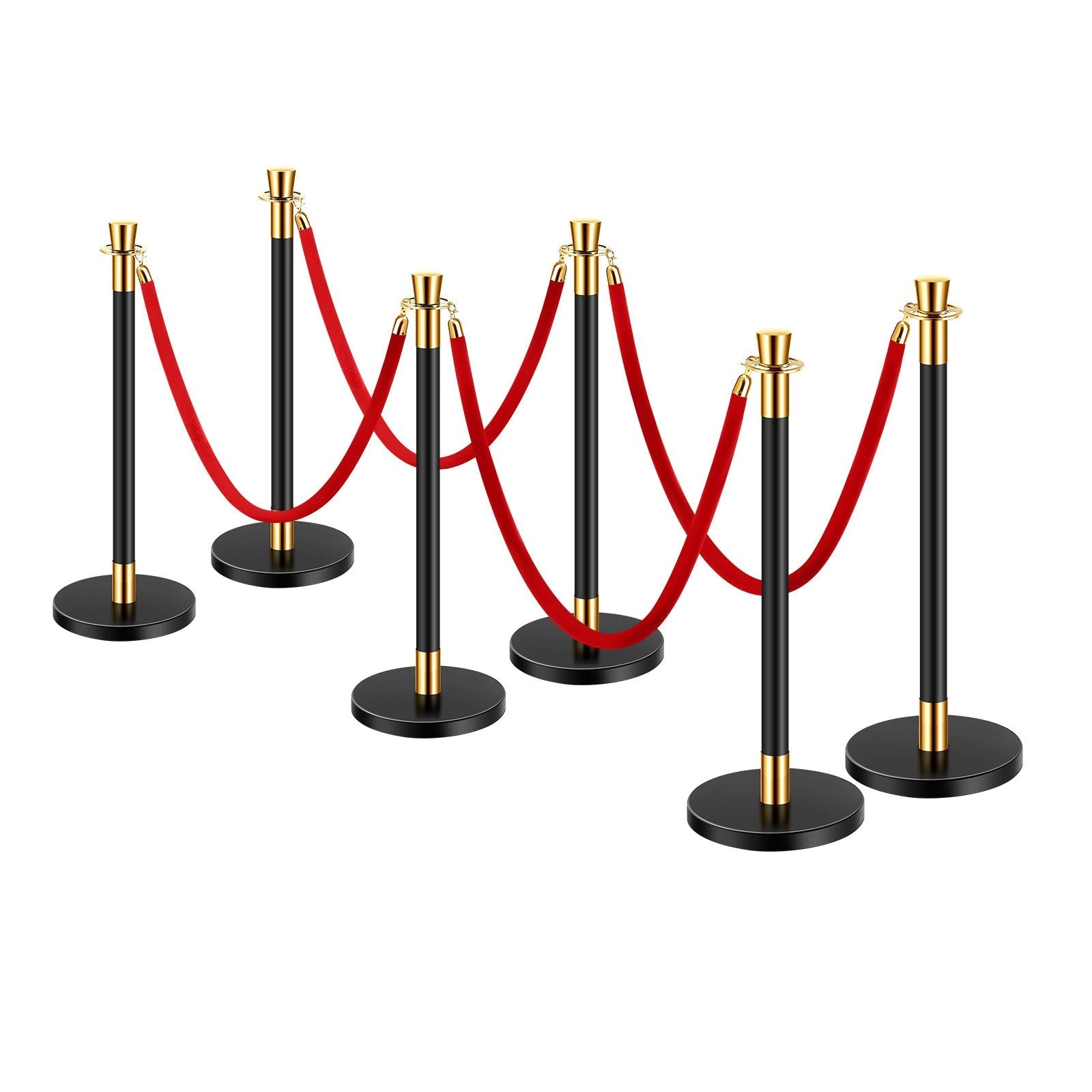 VEVOR 6 Pcs Stanchion Post with 4 Red Velvet Ropes & Sand Injection Hollow Base 