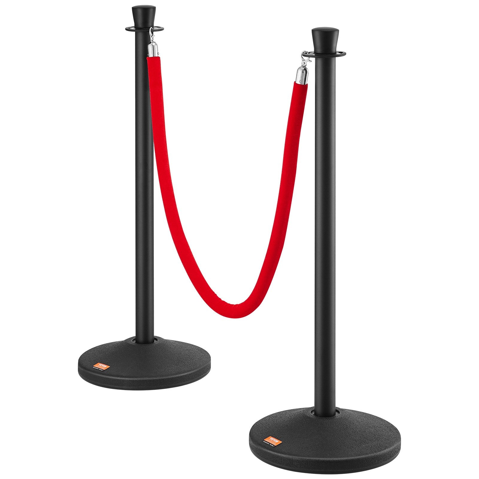 VEVOR Stanchion Posts with Velvet Ropes, 6-Pack Crowd Control Stanchion with 6PCS 5FT Red Velvet Ropes, Carbon Steel Baking Painted Queue Barrier Line Divider & Fillable Plastic Base for Wedding Party 