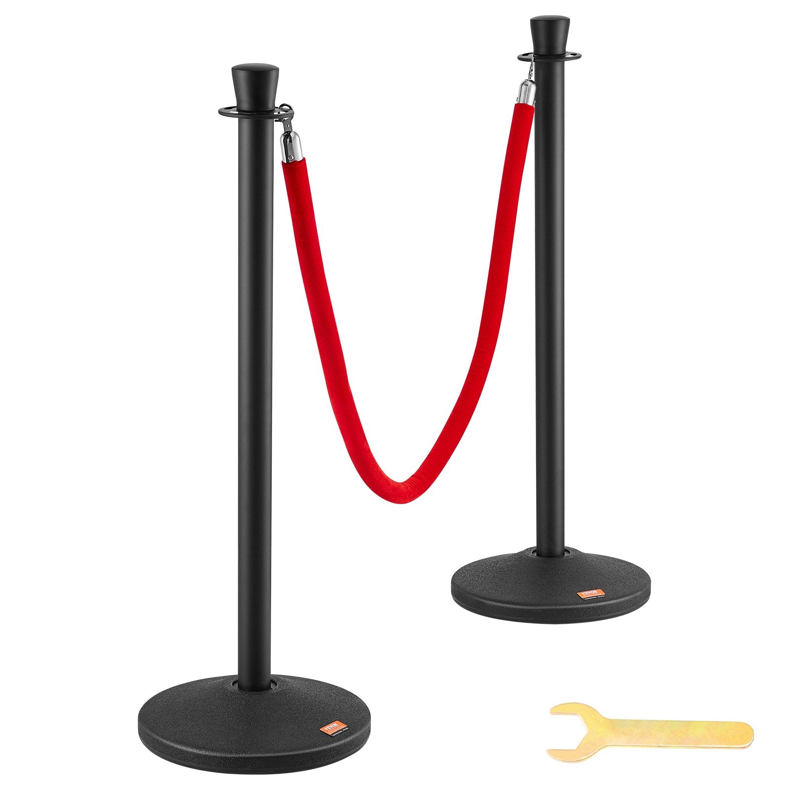 VEVOR Stanchion Posts with Velvet Ropes, 6-Pack Crowd Control Stanchion with 6PCS 5FT Red Velvet Ropes, Carbon Steel Baking Painted Queue Barrier Line Divider & Fillable Plastic Base for Wedding Party 