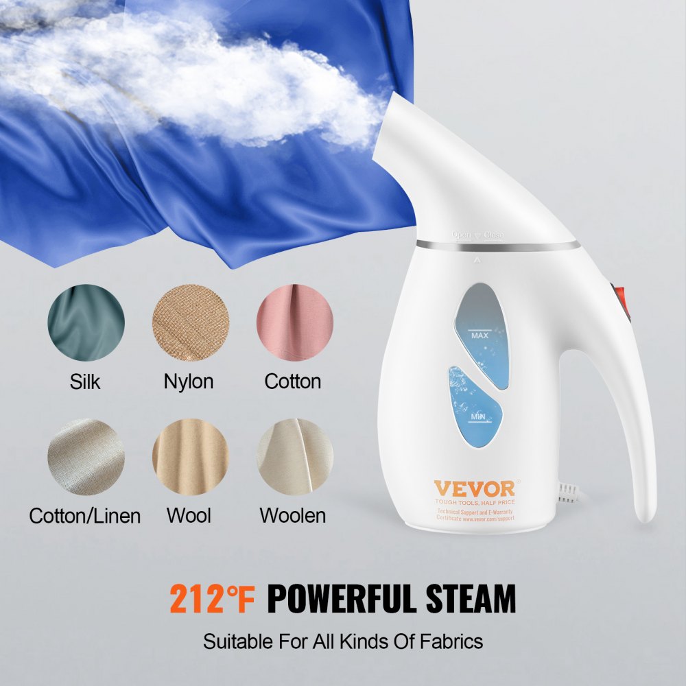 VEVOR Portable Handheld Fabric Steamer, 900W Quick Heat Steamer for Clothes, Wrinkle Remover Clothing Iron Intelligent Controller & Auto-Off & Large Detachable Water Tank, With Gloves 