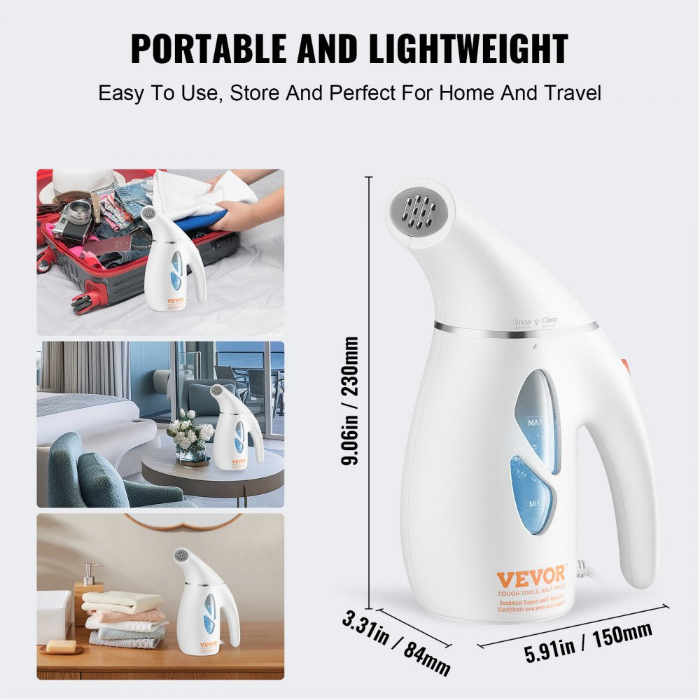 VEVOR Portable Handheld Fabric Steamer, 900W Quick Heat Steamer for Clothes, Wrinkle Remover Clothing Iron Intelligent Controller & Auto-Off & Large Detachable Water Tank, With Gloves 