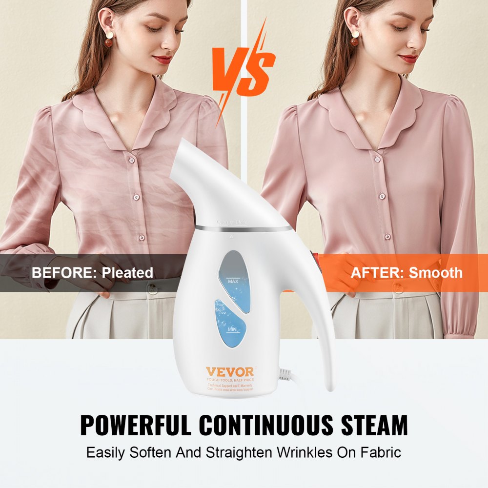 VEVOR Portable Handheld Fabric Steamer, 900W Quick Heat Steamer for Clothes, Wrinkle Remover Clothing Iron Intelligent Controller & Auto-Off & Large Detachable Water Tank, With Gloves 