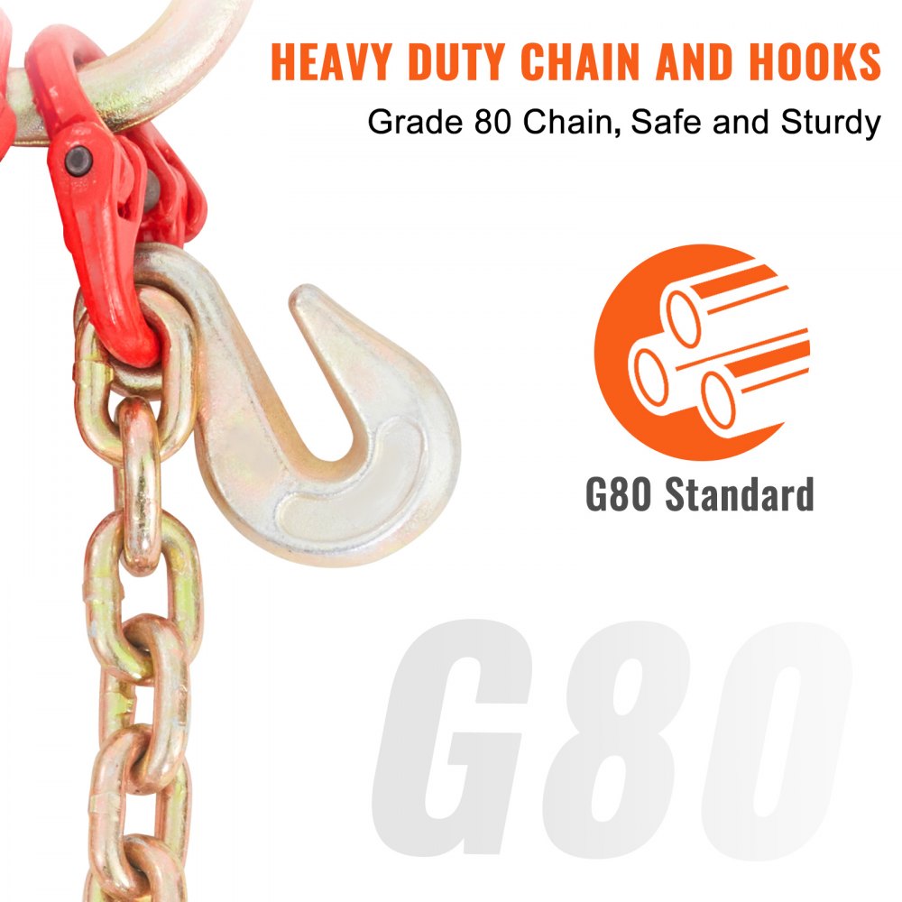 VEVOR V-Chain Bridle, 9620 lbs Working Load Limit, 5/16'' x 3' G80 Tow Chain with RTJ Cluster Hooks, DOT Certified, Galvanized Coating Manganese Steel & D-Shackle, for Lifting & Moving Activities 
