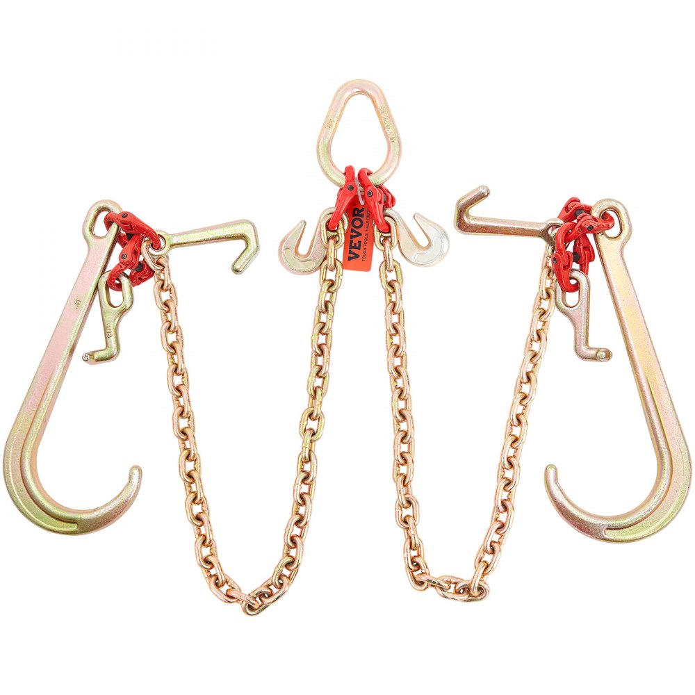 VEVOR V-Chain Bridle, 9620 lbs Working Load Limit, 5/16'' x 3' G80 Tow Chain with RTJ Cluster Hooks, DOT Certified, Galvanized Coating Manganese Steel & D-Shackle, for Lifting & Moving Activities 