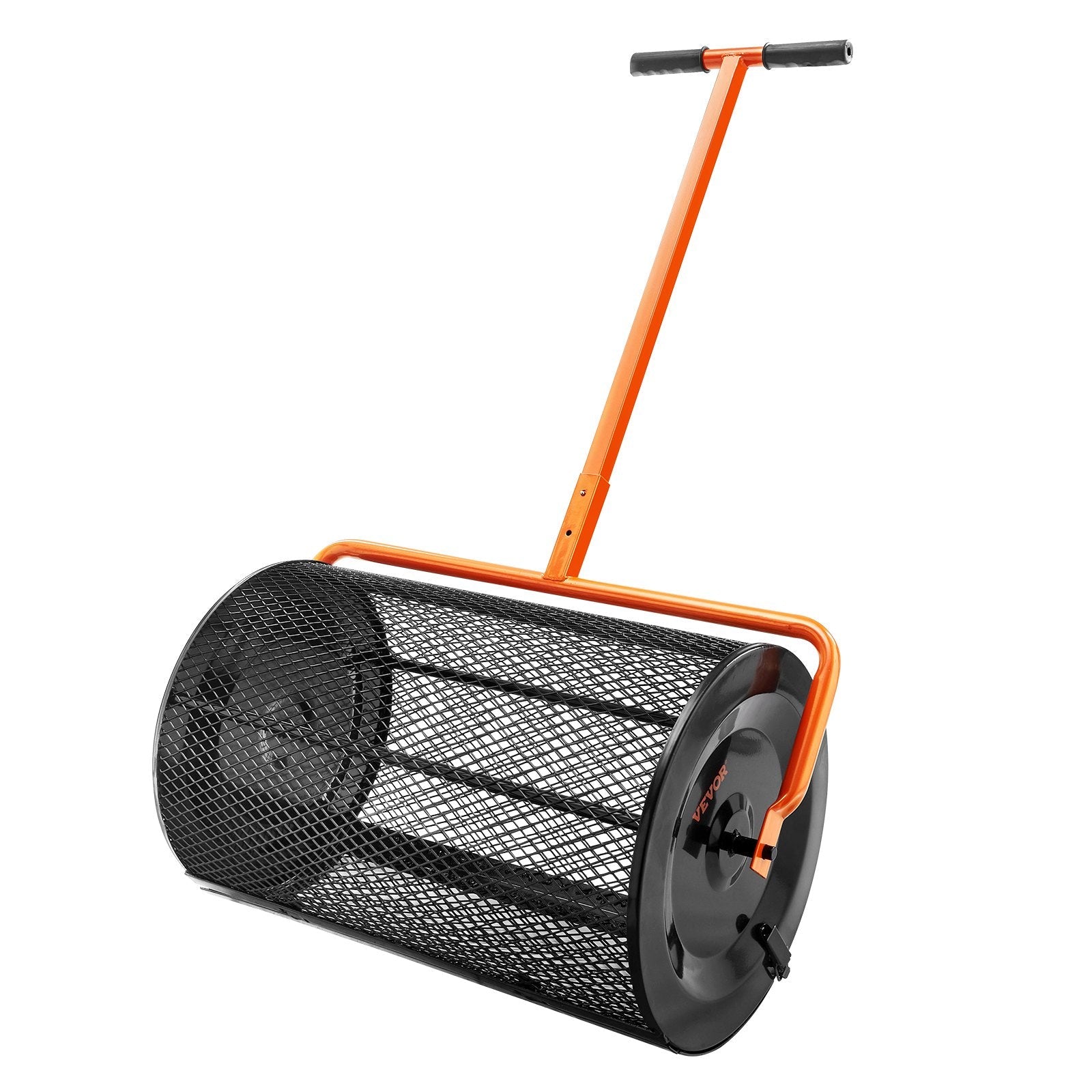 VEVOR Compost Spreader, 24.4-25.6" Height Adjustable Handle, 24" Wide, Lawn and Garden Peat Moss Roller with Side Latches, Powder Coated Steel Mesh Basket for Spreading Manure, Topsoil, Black 