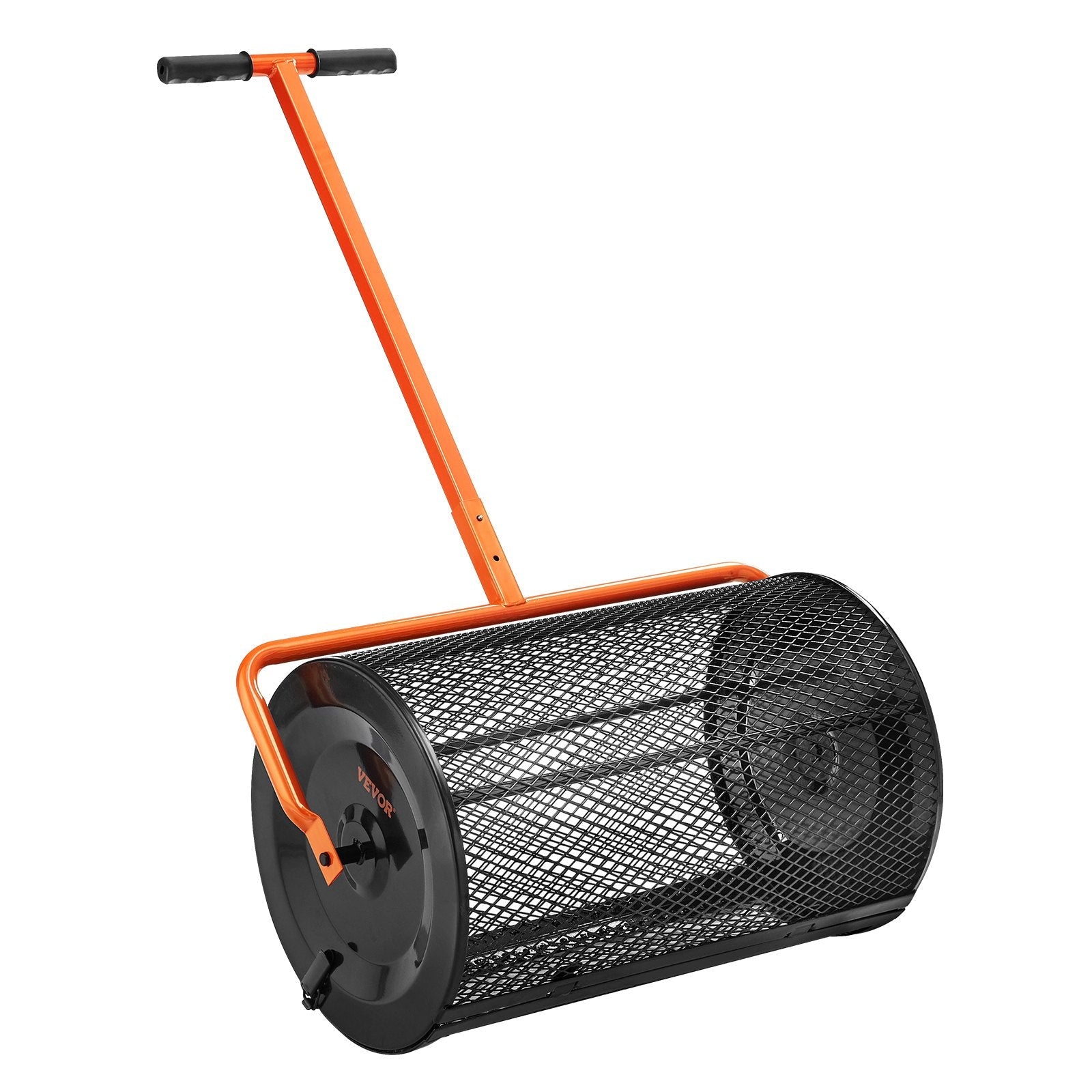 VEVOR Compost Spreader, 24.4-25.6" Height Adjustable Handle, 24" Wide, Lawn and Garden Peat Moss Roller with Side Latches, Powder Coated Steel Mesh Basket for Spreading Manure, Topsoil, Black 
