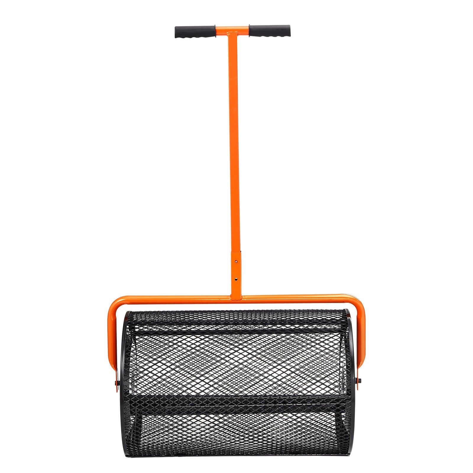 VEVOR Compost Spreader, 24.4-25.6" Height Adjustable Handle, 24" Wide, Lawn and Garden Peat Moss Roller with Side Latches, Powder Coated Steel Mesh Basket for Spreading Manure, Topsoil, Black 